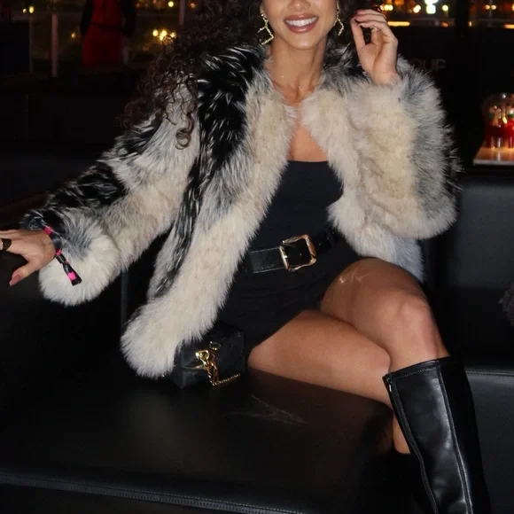 Zara Black and Cream Teddy Faux Fur Jacket - Picture 2 of 6